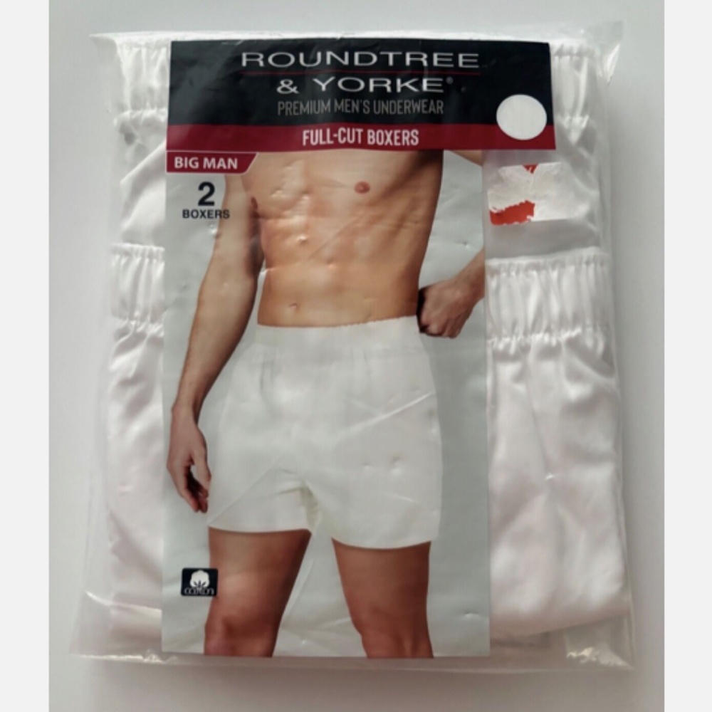 Roundtree & Yorke 2 Pack Solid White Combed Cotton Underwear Full Cut Boxers